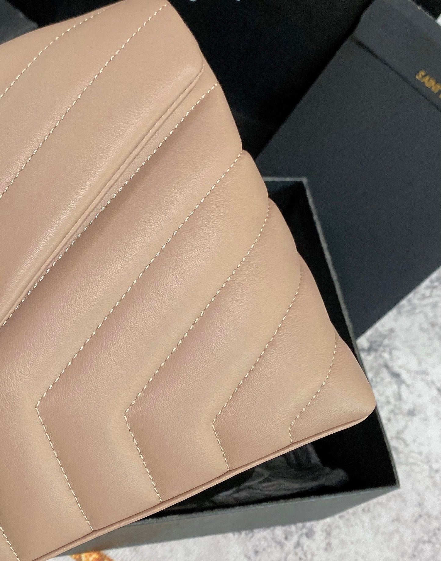 Luxury Saint Laurent LOULOU PUFFER SMALL 25CM DARK BEIGE QUILTED LAMBSKIN
