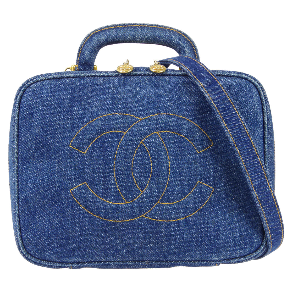 Luxury Chanel 2way Vanity Shoulder Handbag Indigo Denim 78728