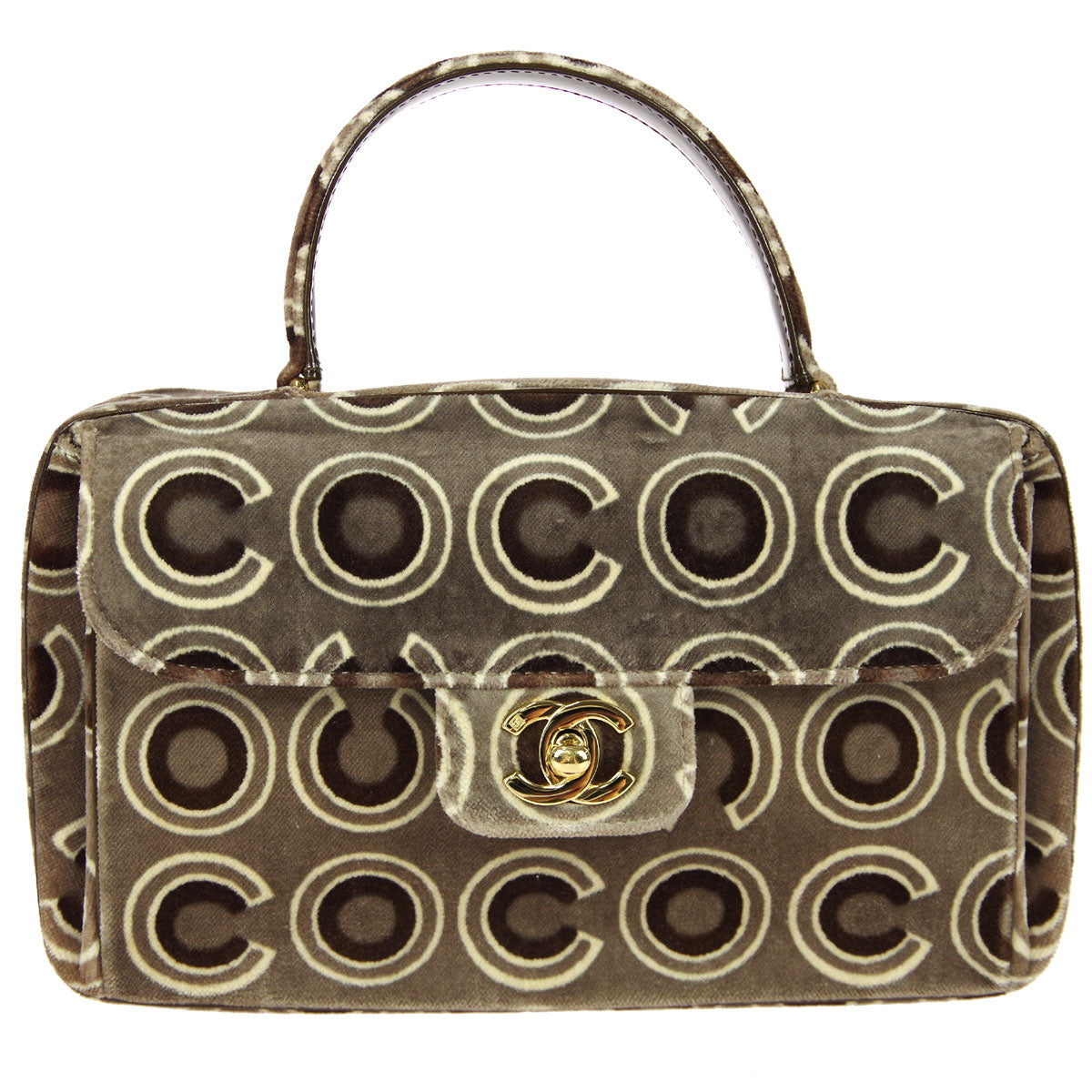 Luxury Chanel 2001 COCO Handbag Gray Velvet 98578