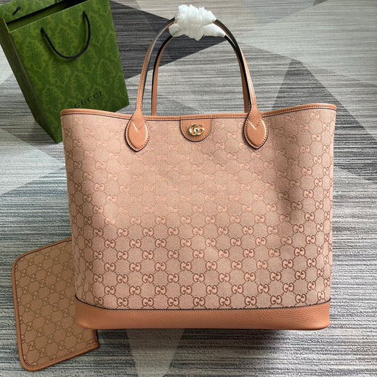 Luxury Gucci GG OPHIDIA LARGE 40 TOTE BAG IN LIGHT PINK CANVAS