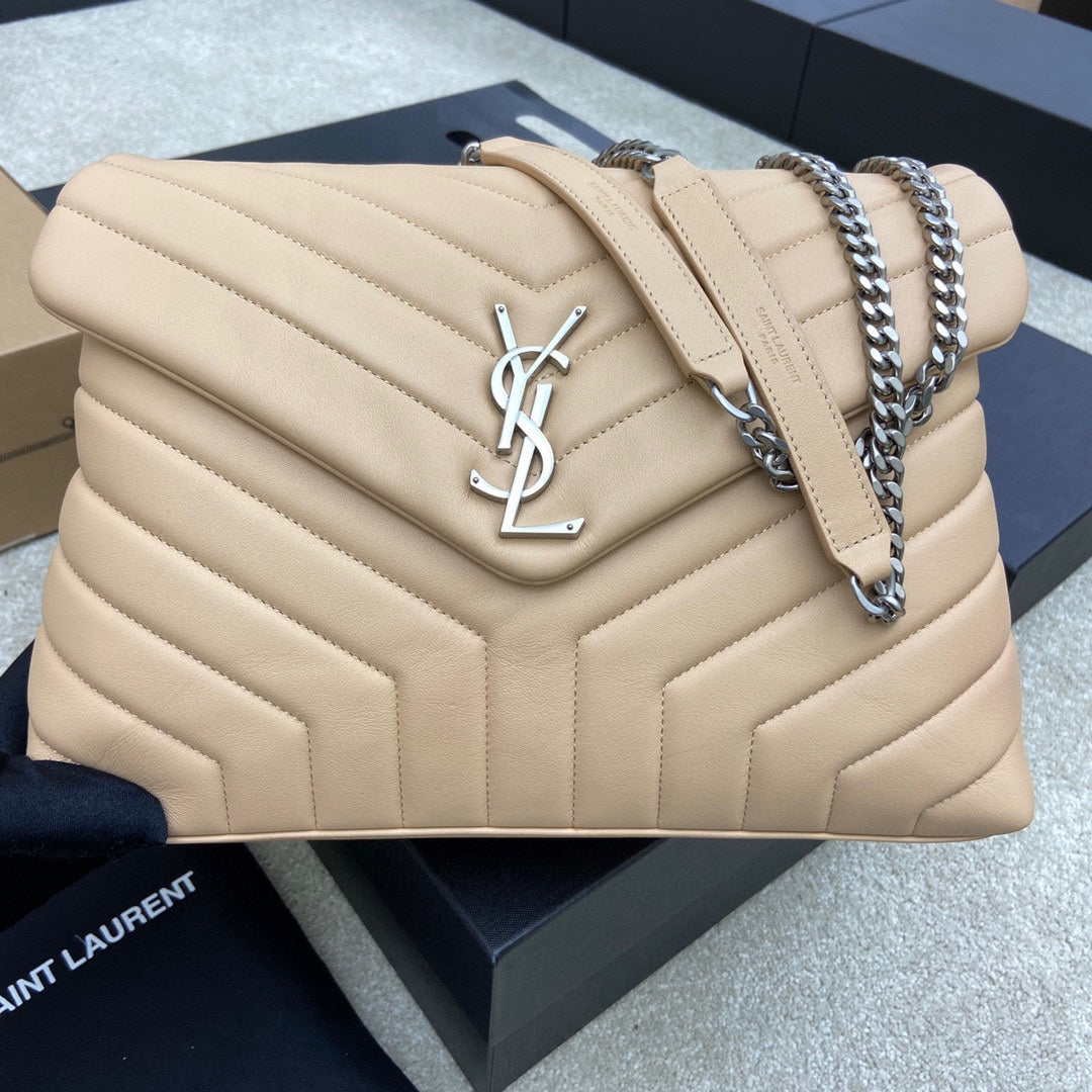 Luxury Saint Laurent LOULOU MEDIUM 32 CREAM QUILTED LEATHER SILVER HARDWARE