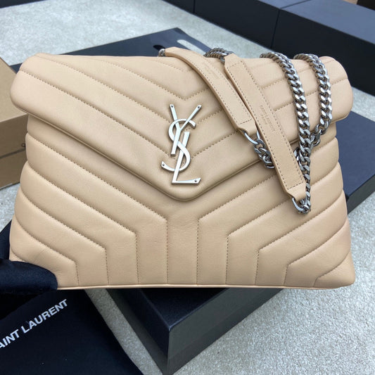 Luxury Saint Laurent LOULOU MEDIUM 32 CREAM QUILTED LEATHER SILVER HARDWARE