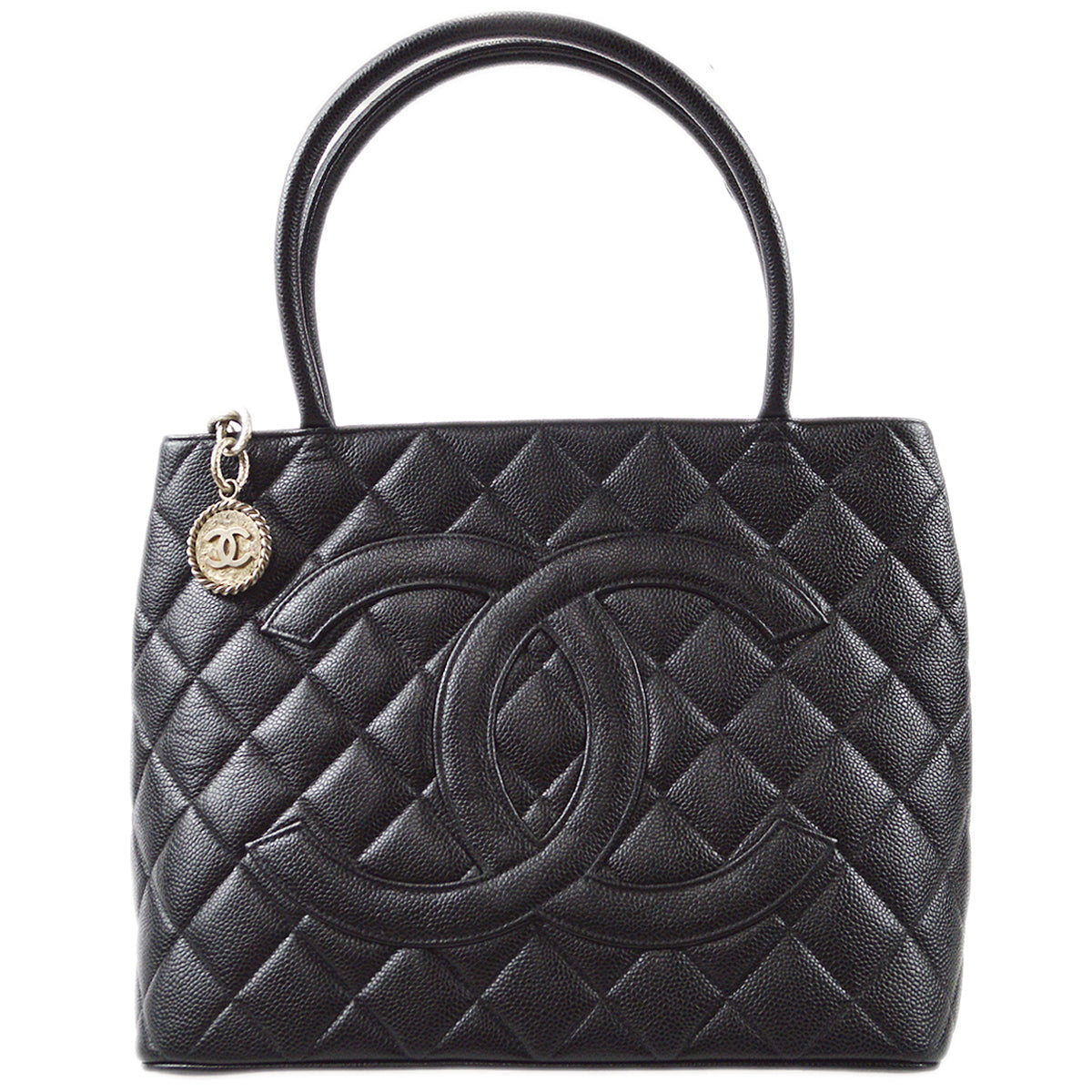 Luxury Chanel Medallion Quilted Tote Handbag Black Caviar 78446