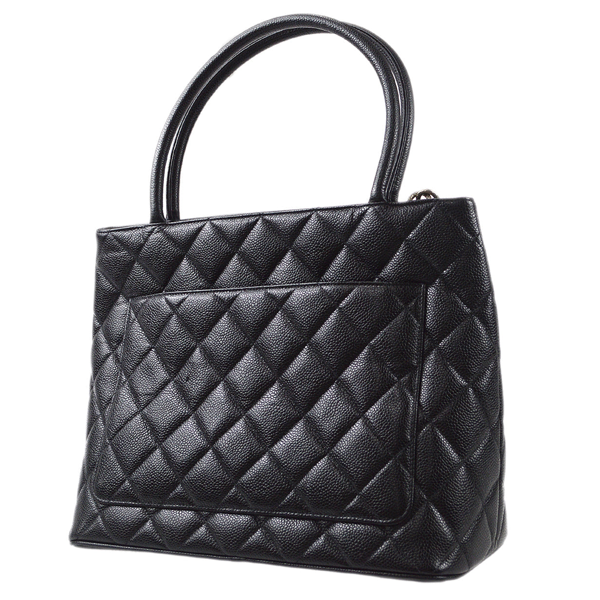 Luxury Chanel Medallion Quilted Tote Handbag Black Caviar 78446