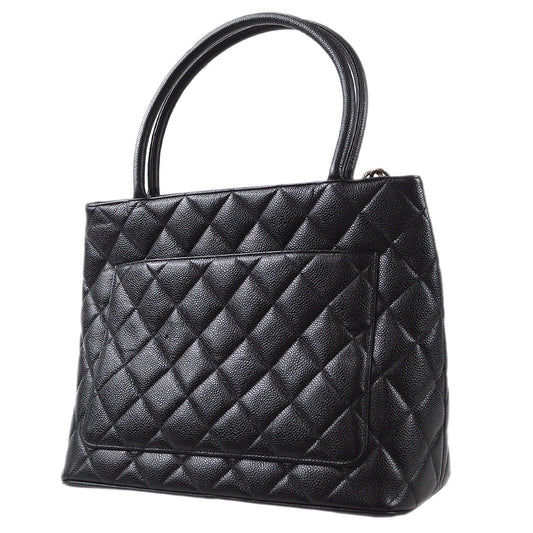 Luxury Chanel Medallion Quilted Tote Handbag Black Caviar 78446