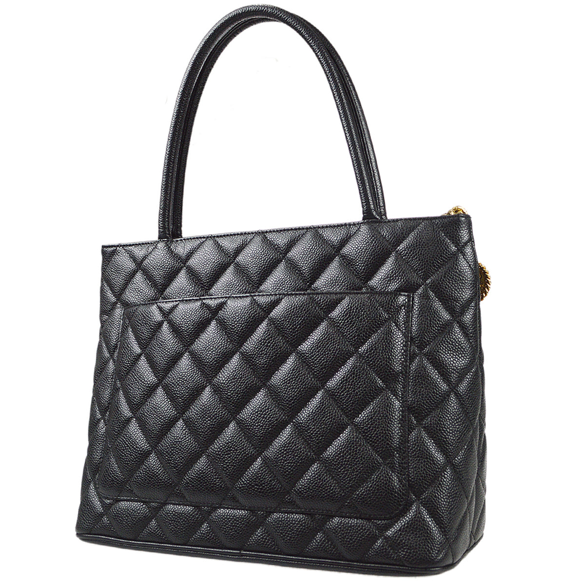 Luxury Chanel Medallion Quilted Tote Handbag Black Caviar 78481
