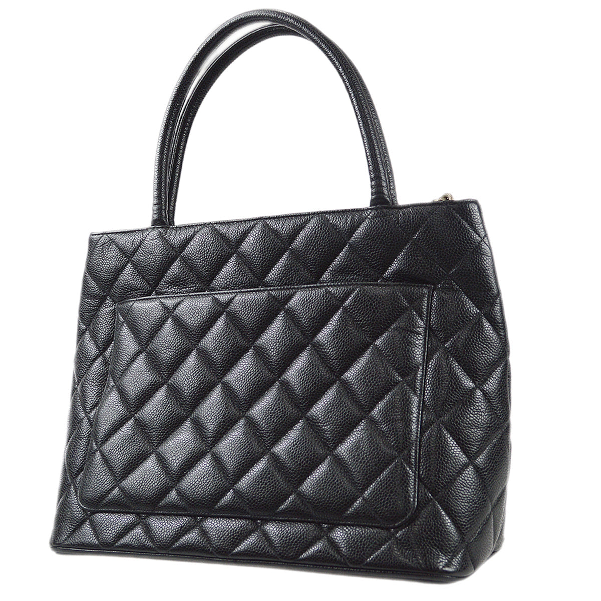 Luxury Chanel Medallion Quilted Tote Handbag Black Caviar 78536