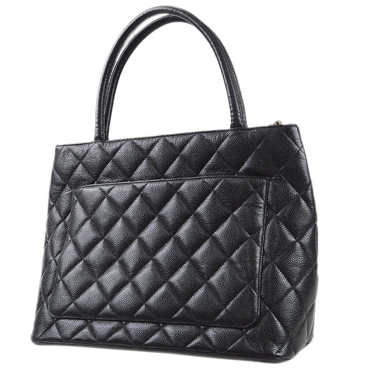 Luxury Chanel Medallion Quilted Tote Handbag Black Caviar 78536
