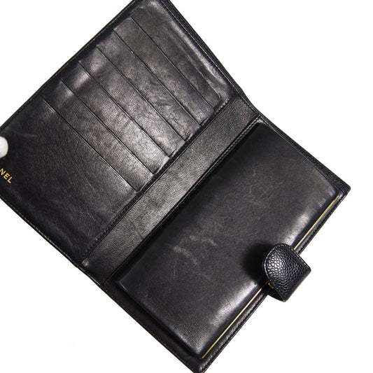 Luxury Chanel Long Bifold Wallet Black Caviar 78637