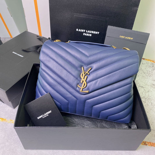 Luxury Saint Laurent LOULOU MEDIUM 32 BLUE QUILTED LEATHER