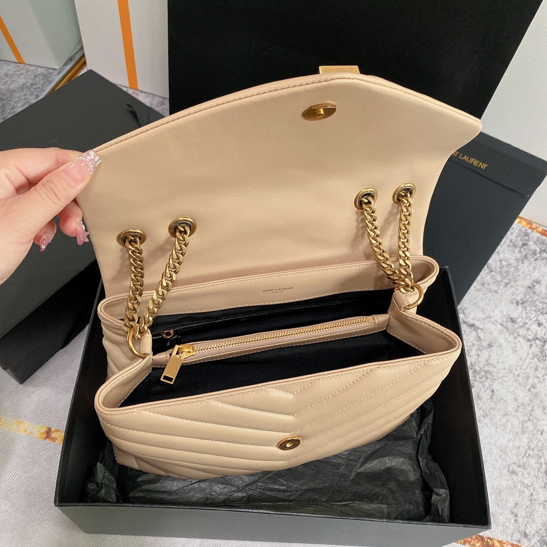 Luxury Saint Laurent LOULOU MEDIUM 32 BEIGE QUILTED LEATHER GOLD HARDWARE