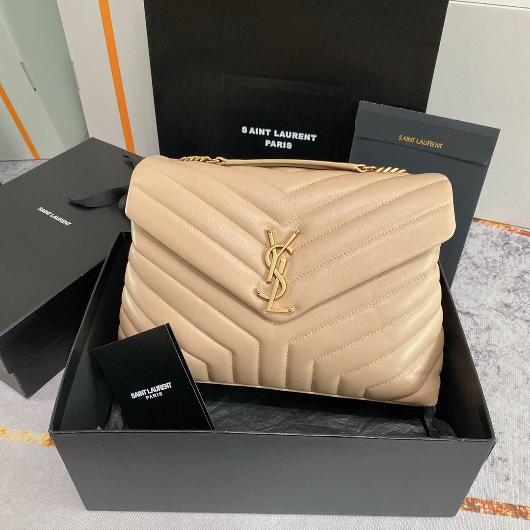 Luxury Saint Laurent LOULOU MEDIUM 32 BEIGE QUILTED LEATHER GOLD HARDWARE
