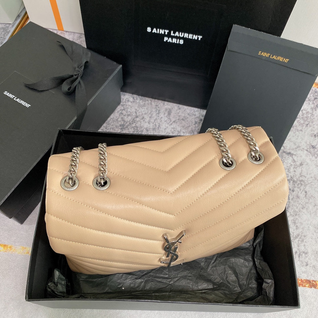 Luxury Saint Laurent LOULOU MEDIUM 32 BEIGE QUILTED LEATHER SILVER HARDWARE