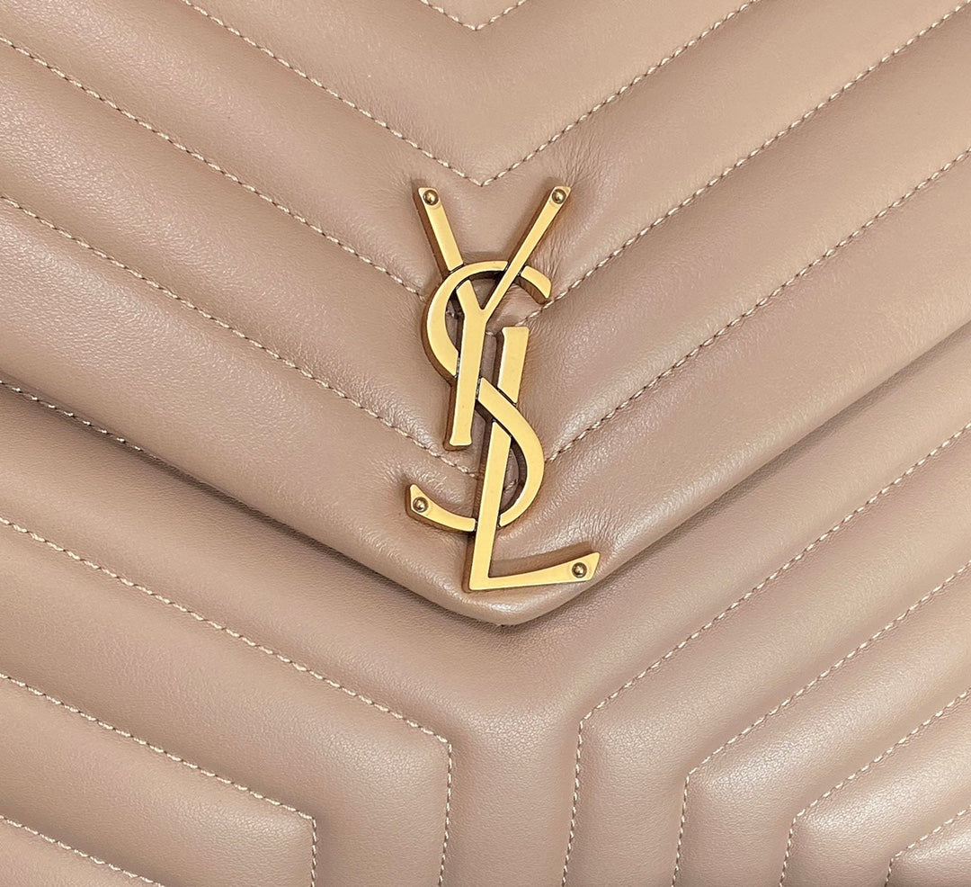 Luxury Saint Laurent LOULOU MEDIUM 32 DARK BEIGE QUILTED LEATHER GOLD HARDWARE