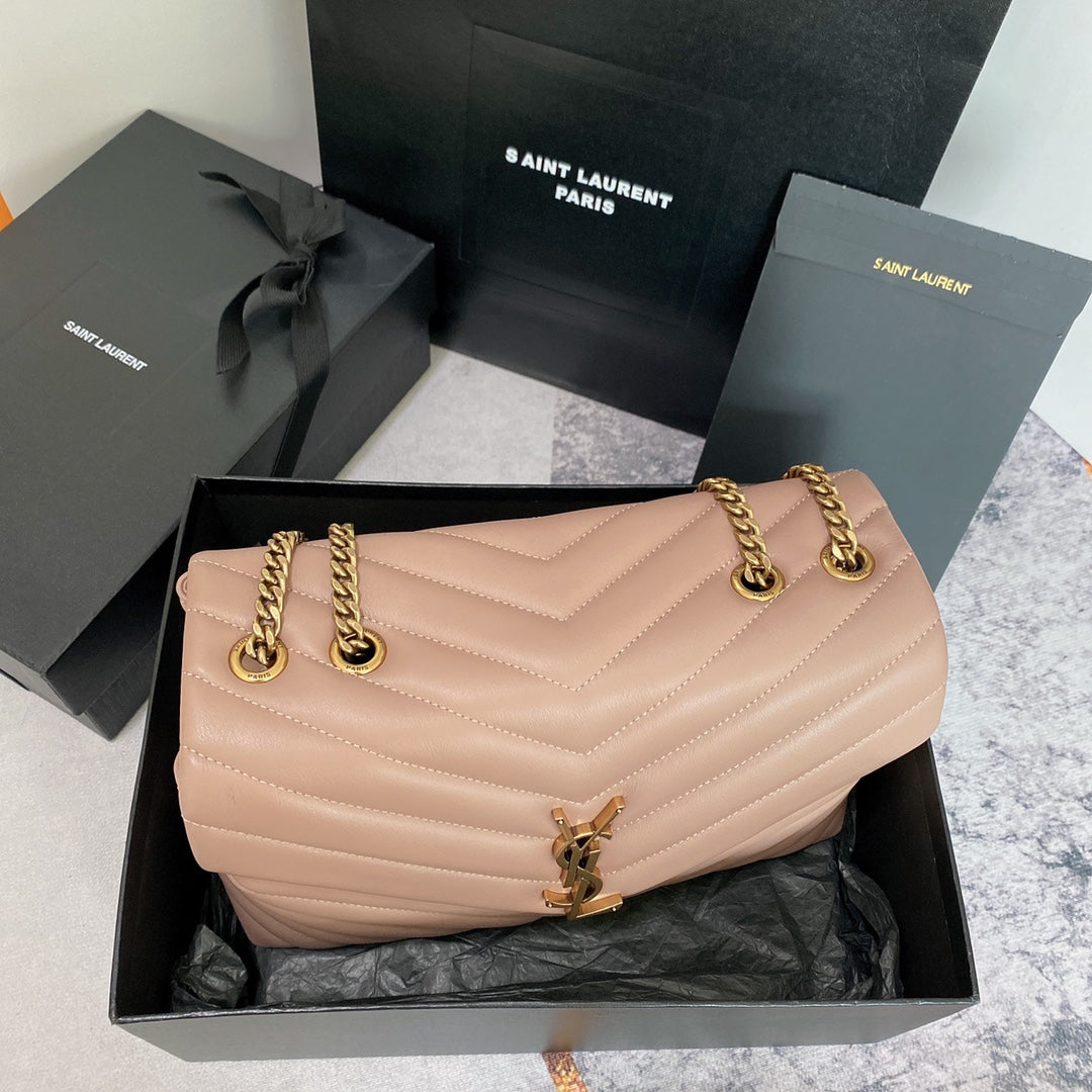 Luxury Saint Laurent LOULOU MEDIUM 32 DARK BEIGE QUILTED LEATHER GOLD HARDWARE