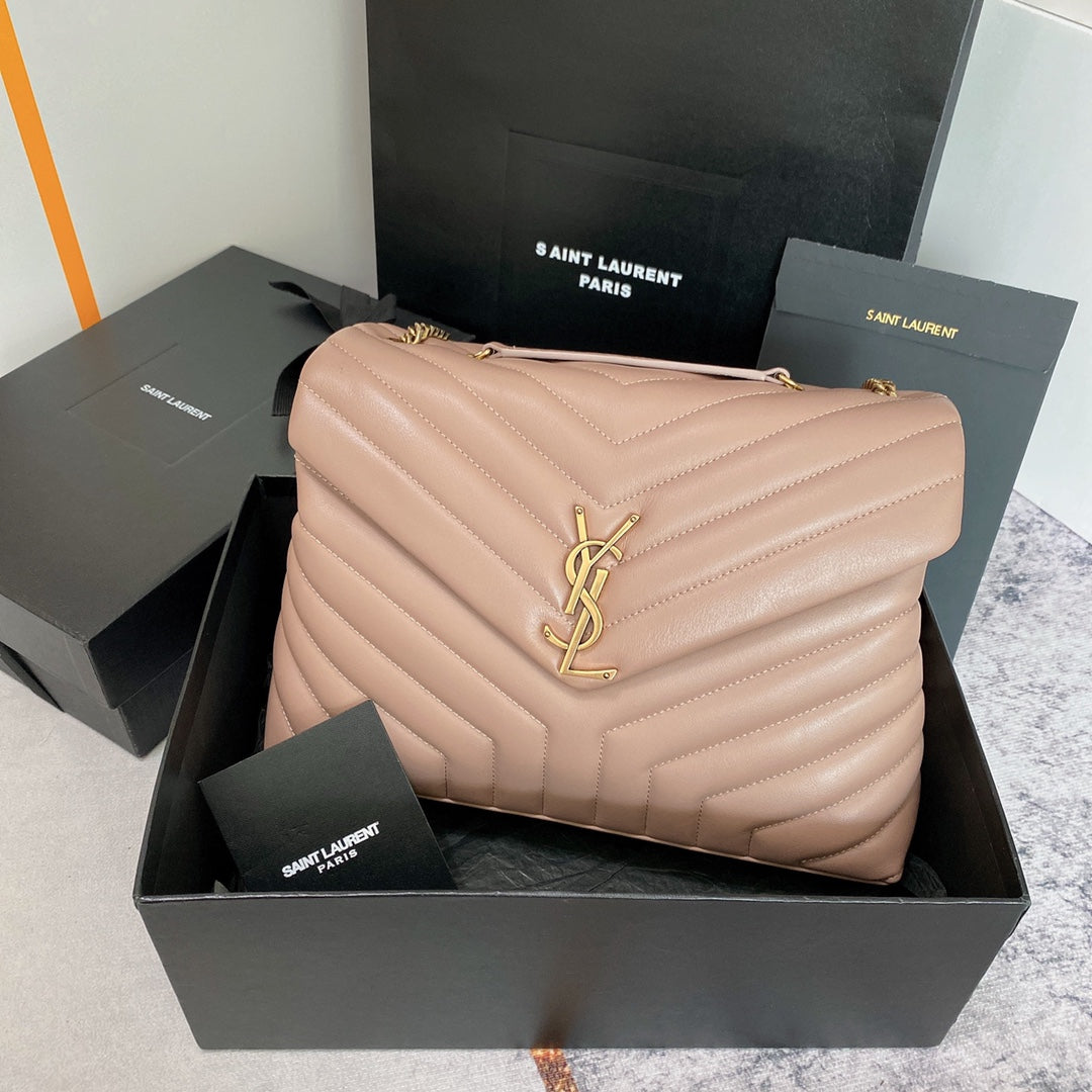 Luxury Saint Laurent LOULOU MEDIUM 32 DARK BEIGE QUILTED LEATHER GOLD HARDWARE