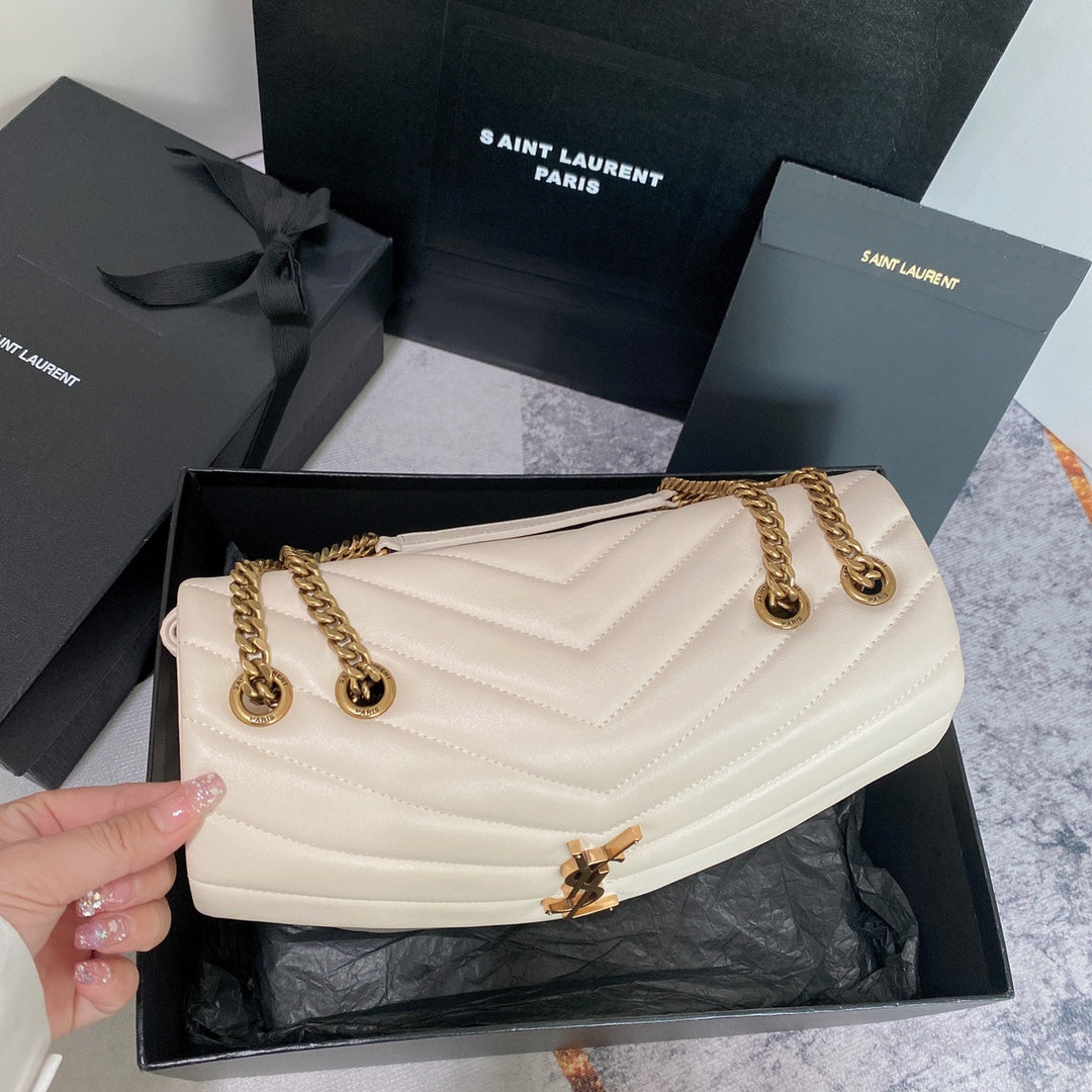 Luxury Saint Laurent LOULOU MEDIUM 32 WHITE QUILTED LEATHER GOLD HARDWARE