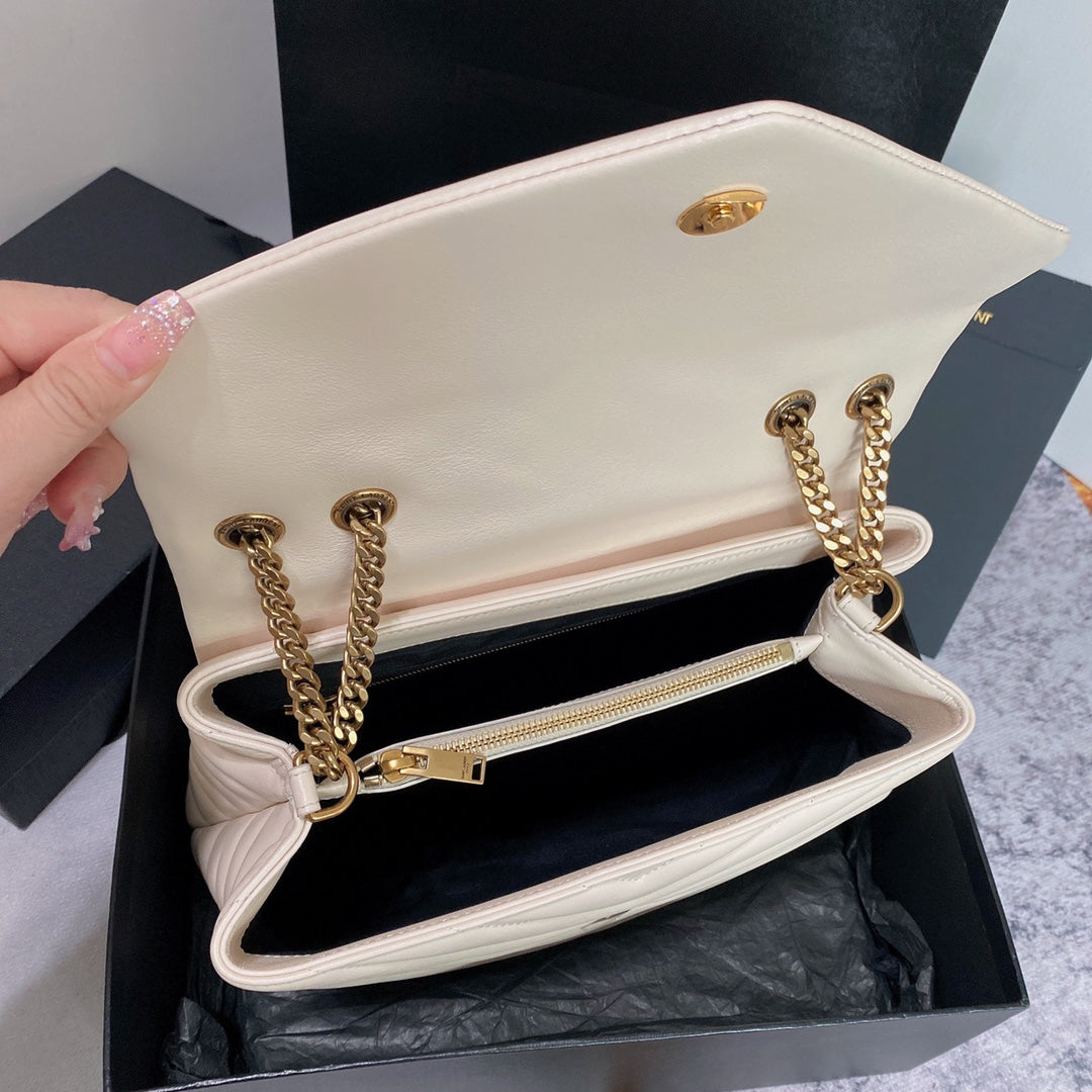 Luxury Saint Laurent LOULOU MEDIUM 32 WHITE QUILTED LEATHER GOLD HARDWARE