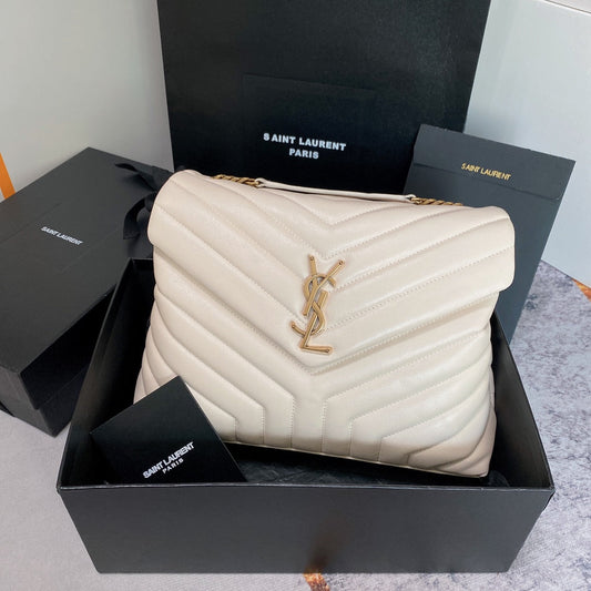 Luxury Saint Laurent LOULOU MEDIUM 32 WHITE QUILTED LEATHER GOLD HARDWARE