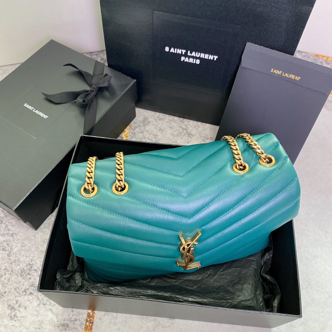 Luxury Saint Laurent LOULOU MEDIUM 32 TURQUOISE GREEN QUILTED LEATHER GOLD HARDWARE