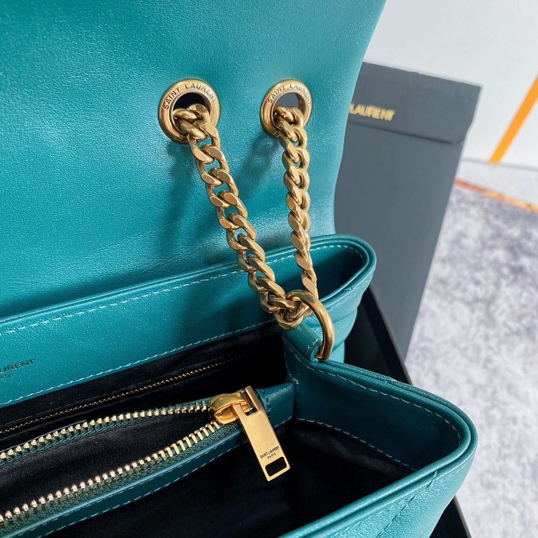 Luxury Saint Laurent LOULOU MEDIUM 32 TURQUOISE GREEN QUILTED LEATHER GOLD HARDWARE