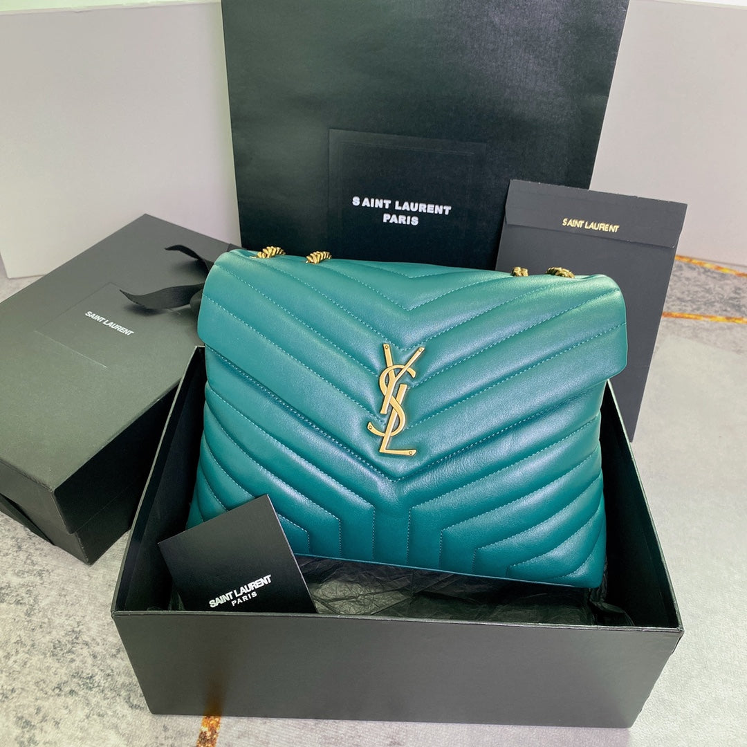 Luxury Saint Laurent LOULOU MEDIUM 32 TURQUOISE GREEN QUILTED LEATHER GOLD HARDWARE