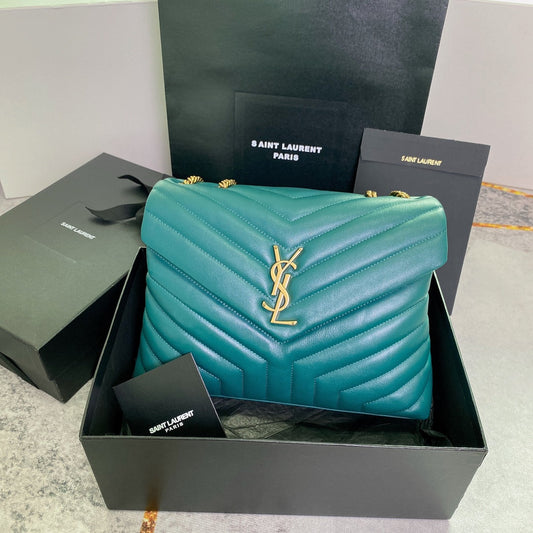 Luxury Saint Laurent LOULOU MEDIUM 32 TURQUOISE GREEN QUILTED LEATHER GOLD HARDWARE