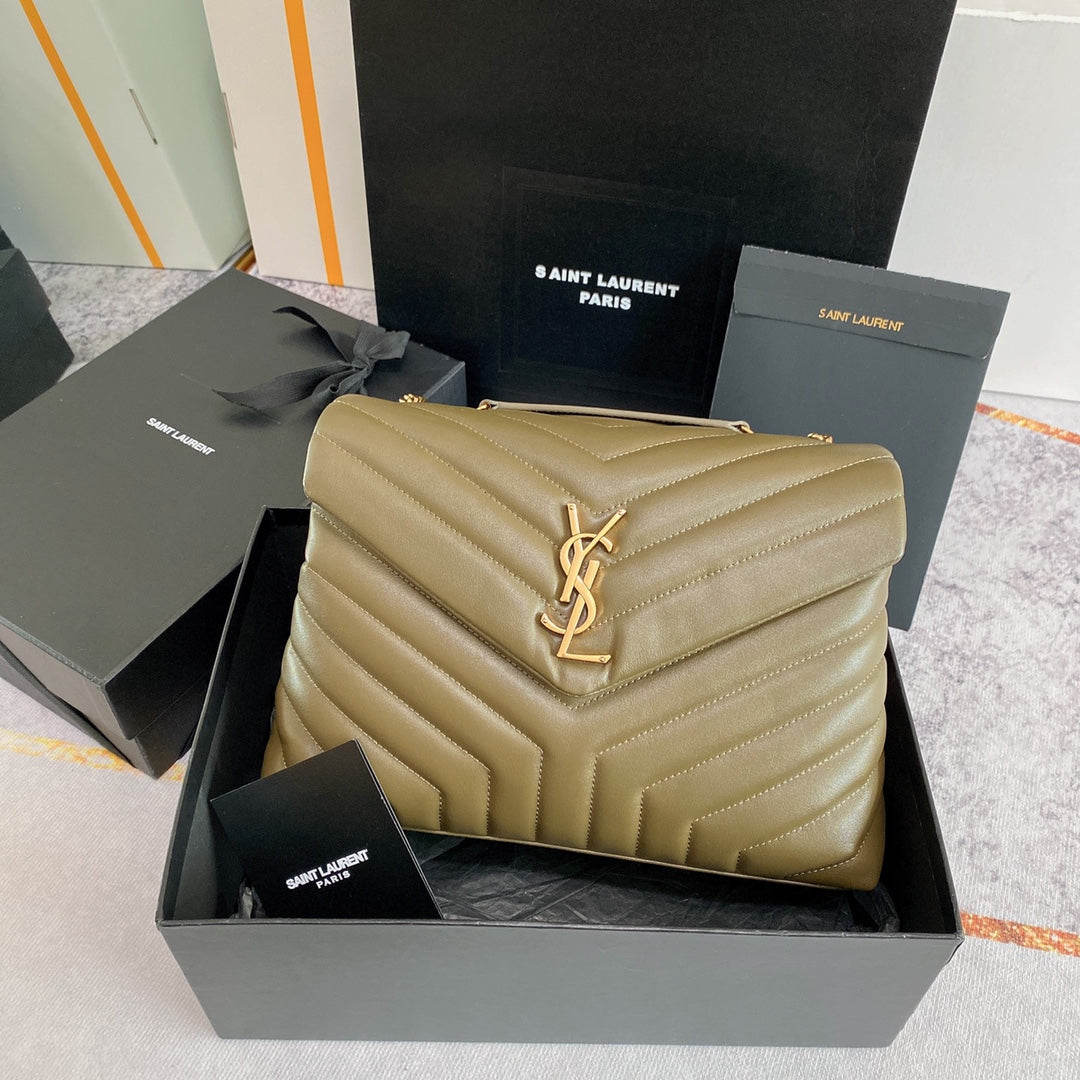 Luxury Saint Laurent LOULOU MEDIUM 32 OLIVE QUILTED LEATHER
