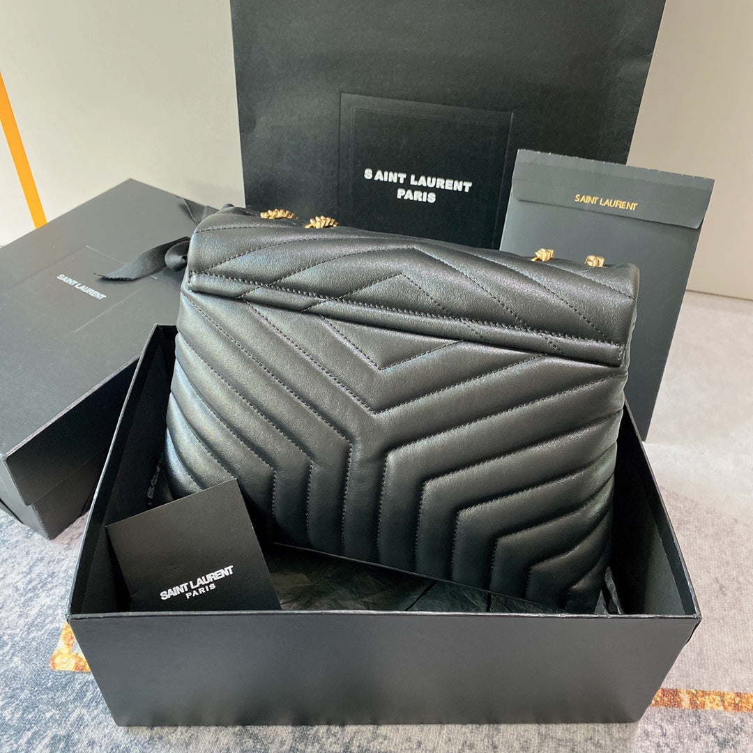 Luxury Saint Laurent LOULOU MEDIUM 32 BLACK QUILTED LEATHER GOLD HARDWARE