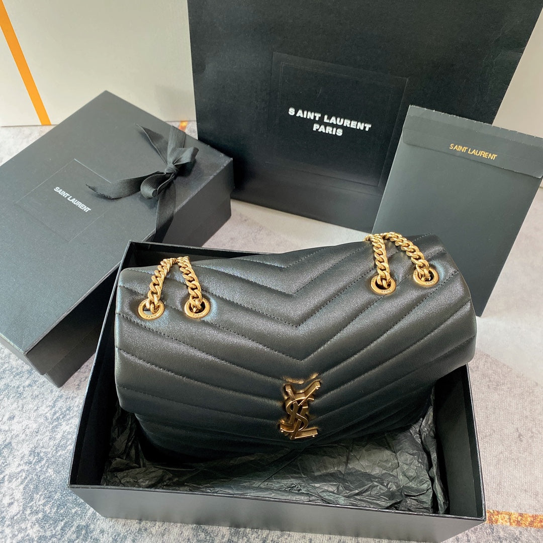 Luxury Saint Laurent LOULOU MEDIUM 32 BLACK QUILTED LEATHER GOLD HARDWARE
