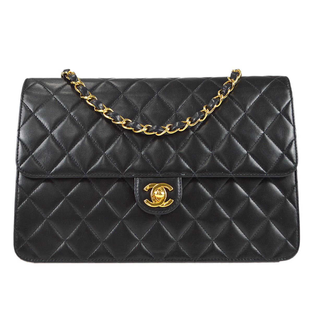 Luxury Chanel Single Chain Shoulder Bag Black Lambskin 66899
