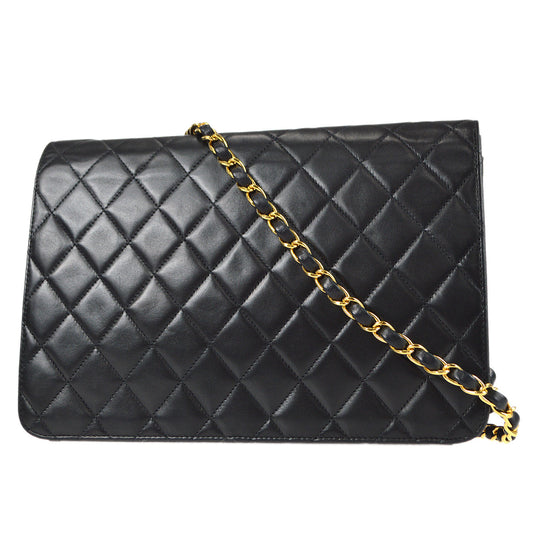 Luxury Chanel Single Chain Shoulder Bag Black Lambskin 66899