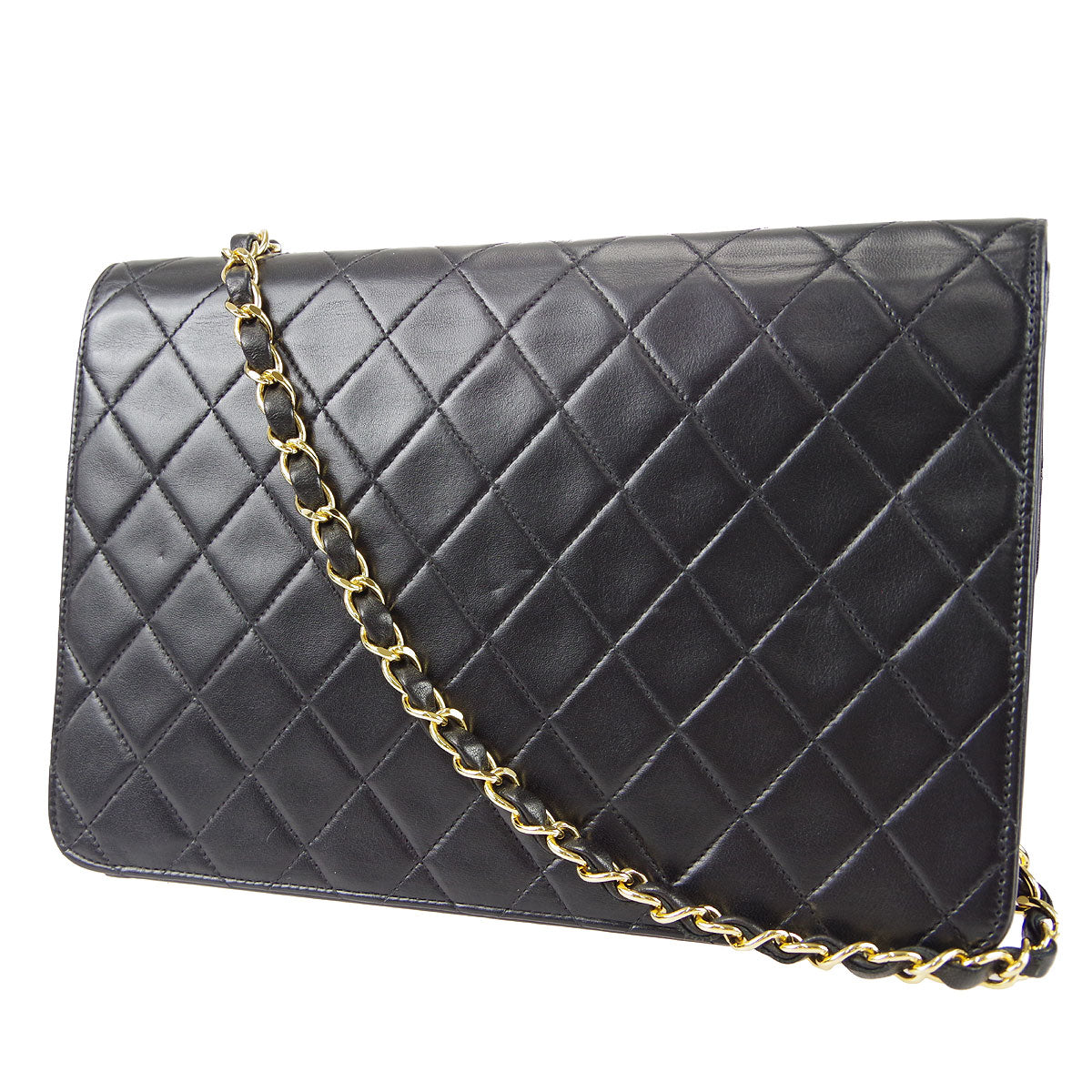 CHANEL Classic Flap Single Chain Shoulder Bag Black Lambskin 67723