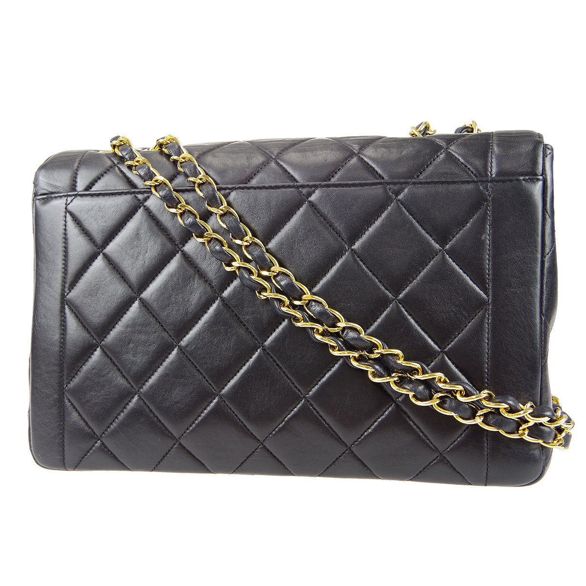 CHANEL Classic Flap Double Chain Shoulder Bag Black Lambskin 67933