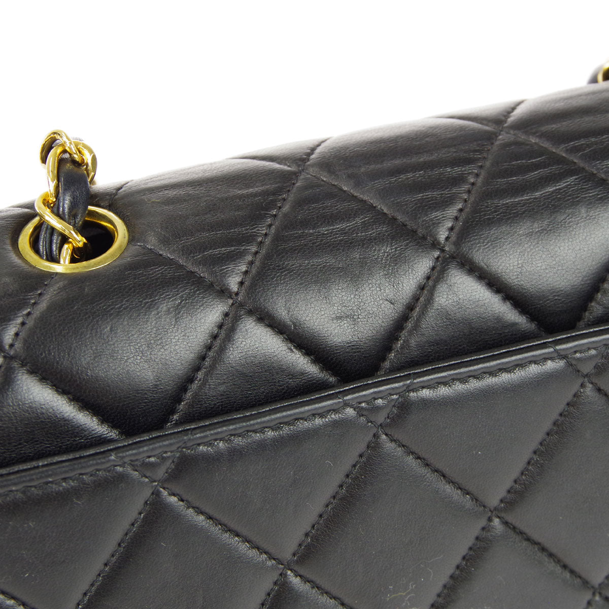 CHANEL Classic Flap Double Chain Shoulder Bag Black Lambskin 67933