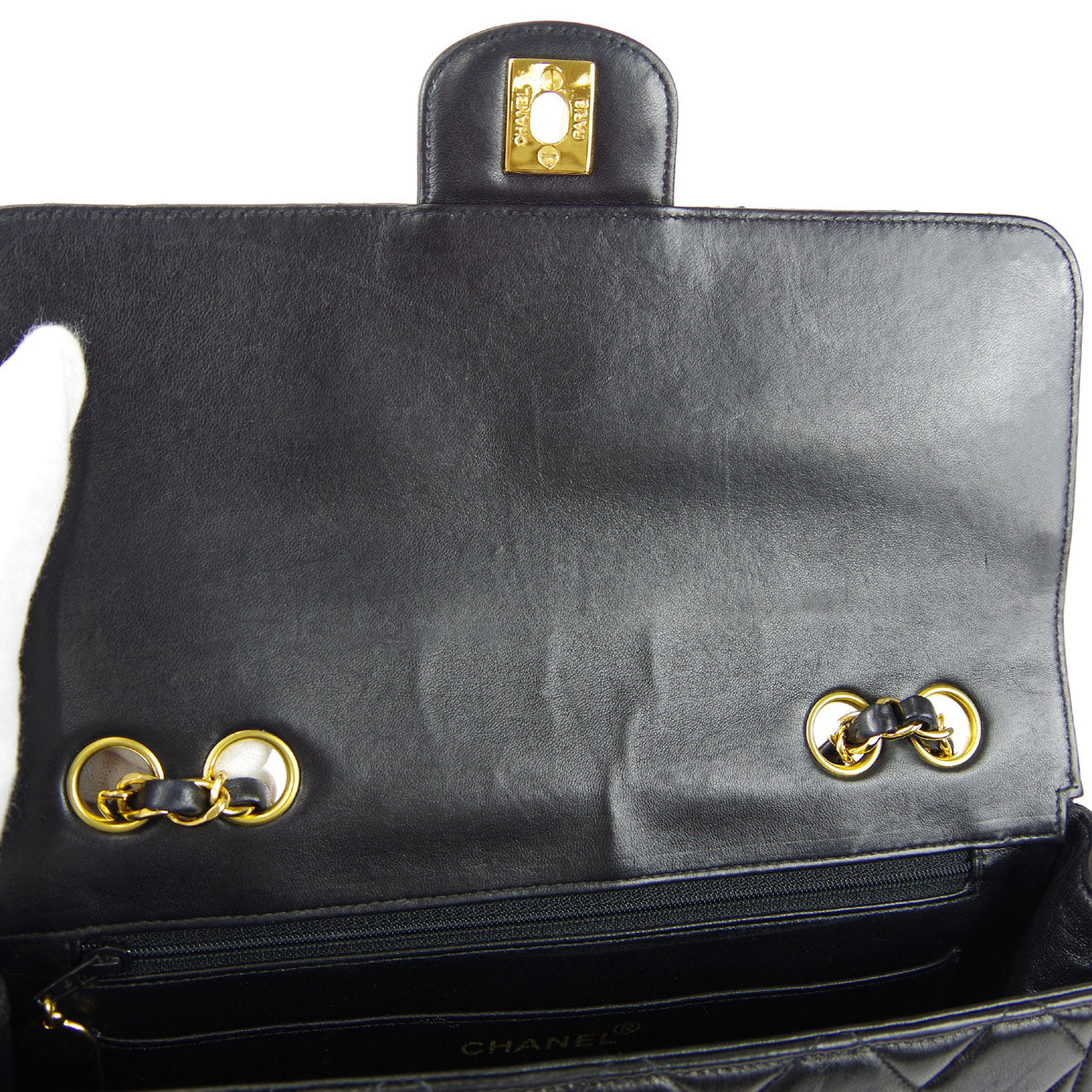 CHANEL Classic Flap Double Chain Shoulder Bag Black Lambskin 67933