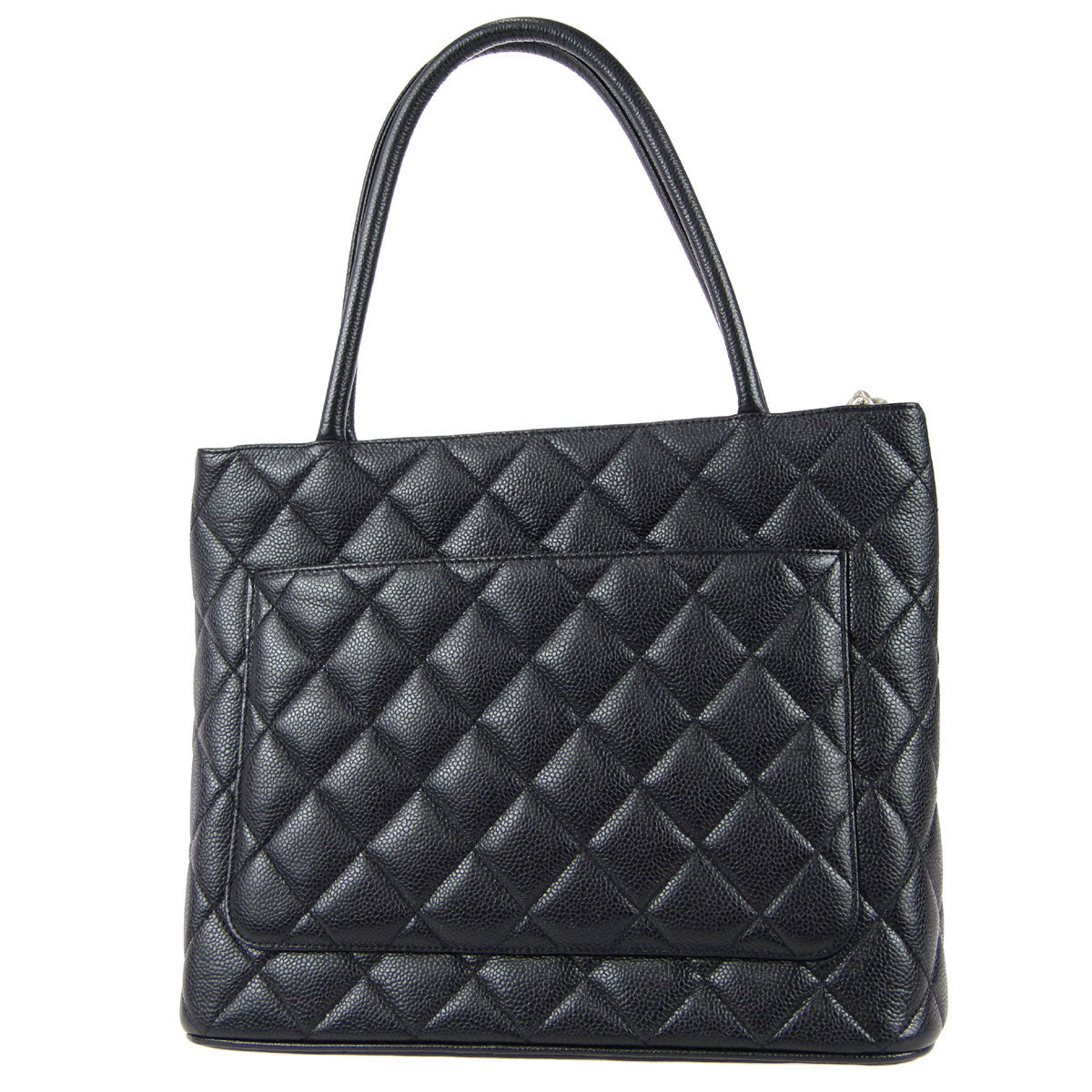 Luxury Chanel Medallion Quilted Tote Handbag Black Caviar 68010