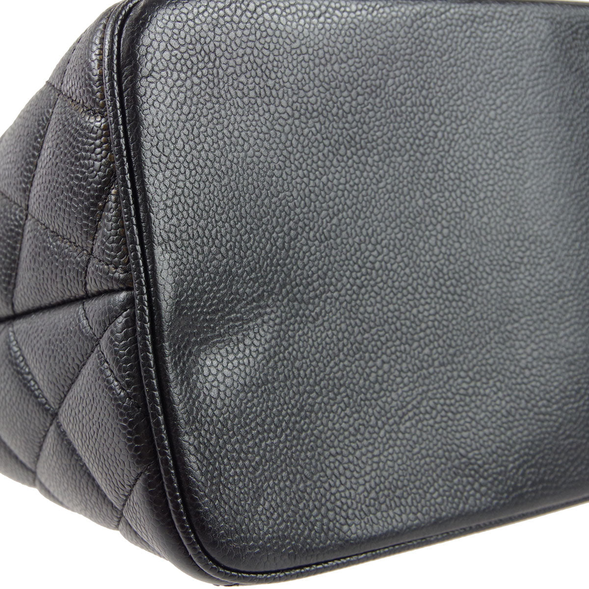 Luxury Chanel Medallion Quilted Tote Handbag Black Caviar 68010