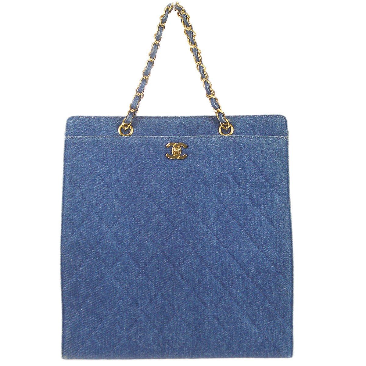 Luxury Chanel Chain Tote Handbag Indigo Denim 68451