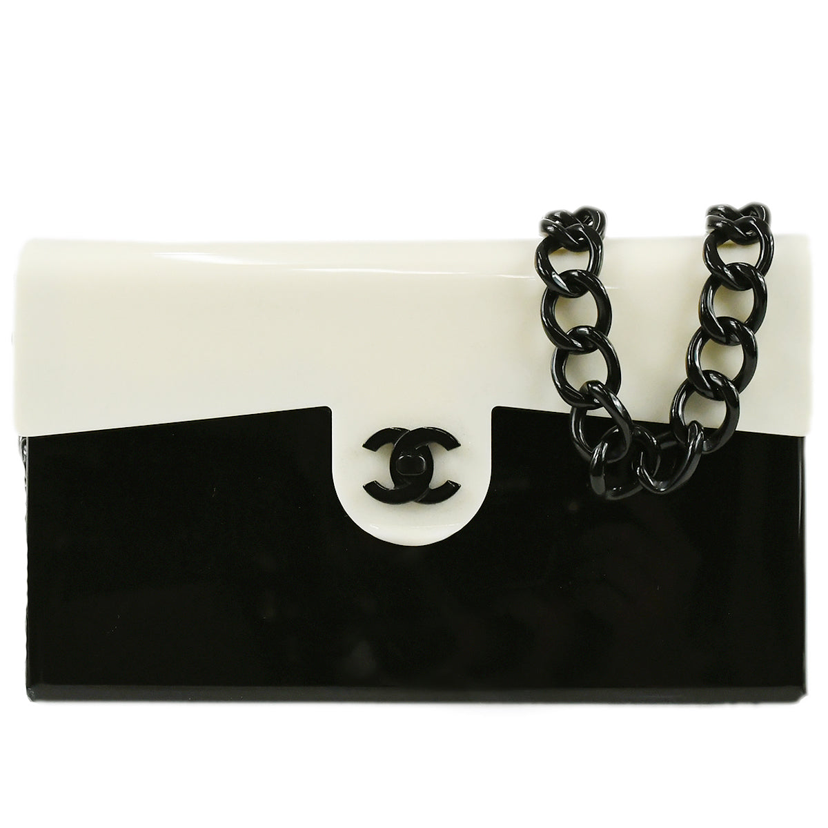 Luxury Chanel Plastic Chain Shoulder Bag Bi-color Black White 68630
