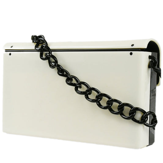 Luxury Chanel Plastic Chain Shoulder Bag Bi-color Black White 68630