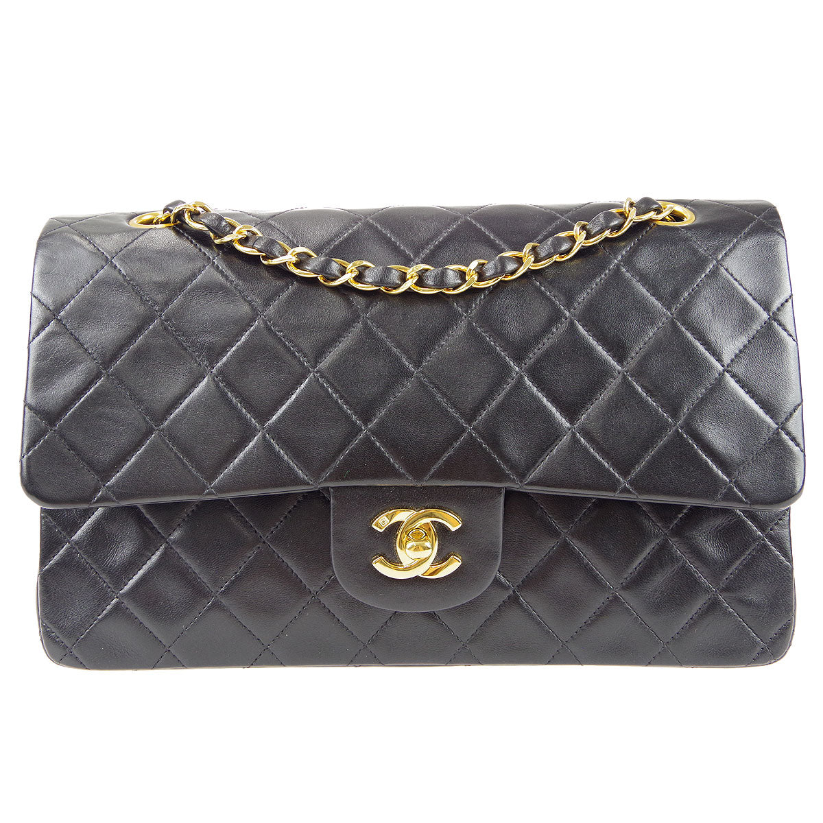 CHANEL Classic Double Flap Medium Shoulder Bag Black Lambskin 78308