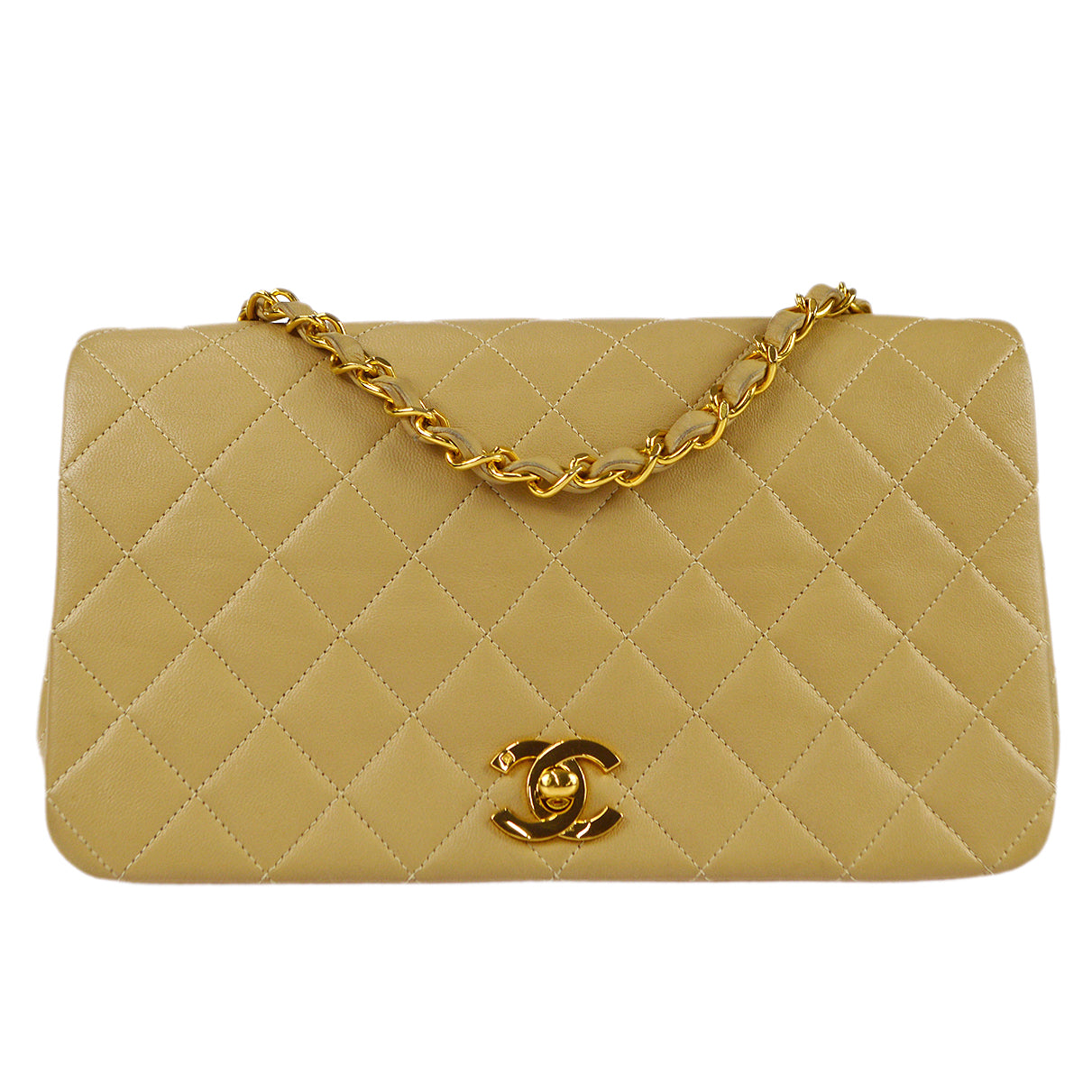 CHANEL Full Flap Chain Shoulder Bag Beige Lambskin 78394