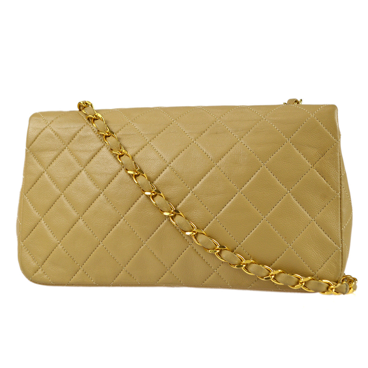 Luxury Chanel Full Flap Chain Shoulder Bag Beige Lambskin 78394