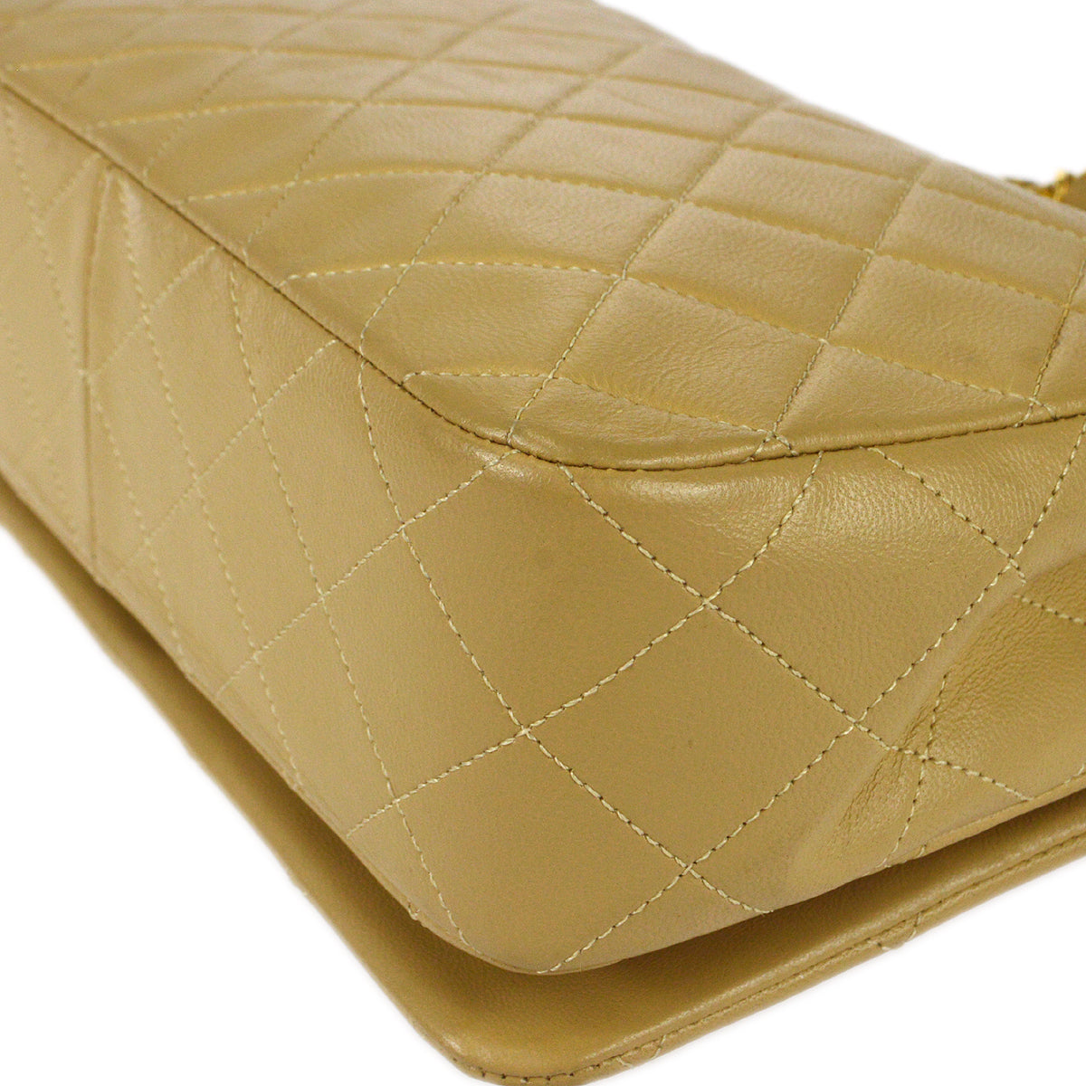 CHANEL Full Flap Chain Shoulder Bag Beige Lambskin 78394