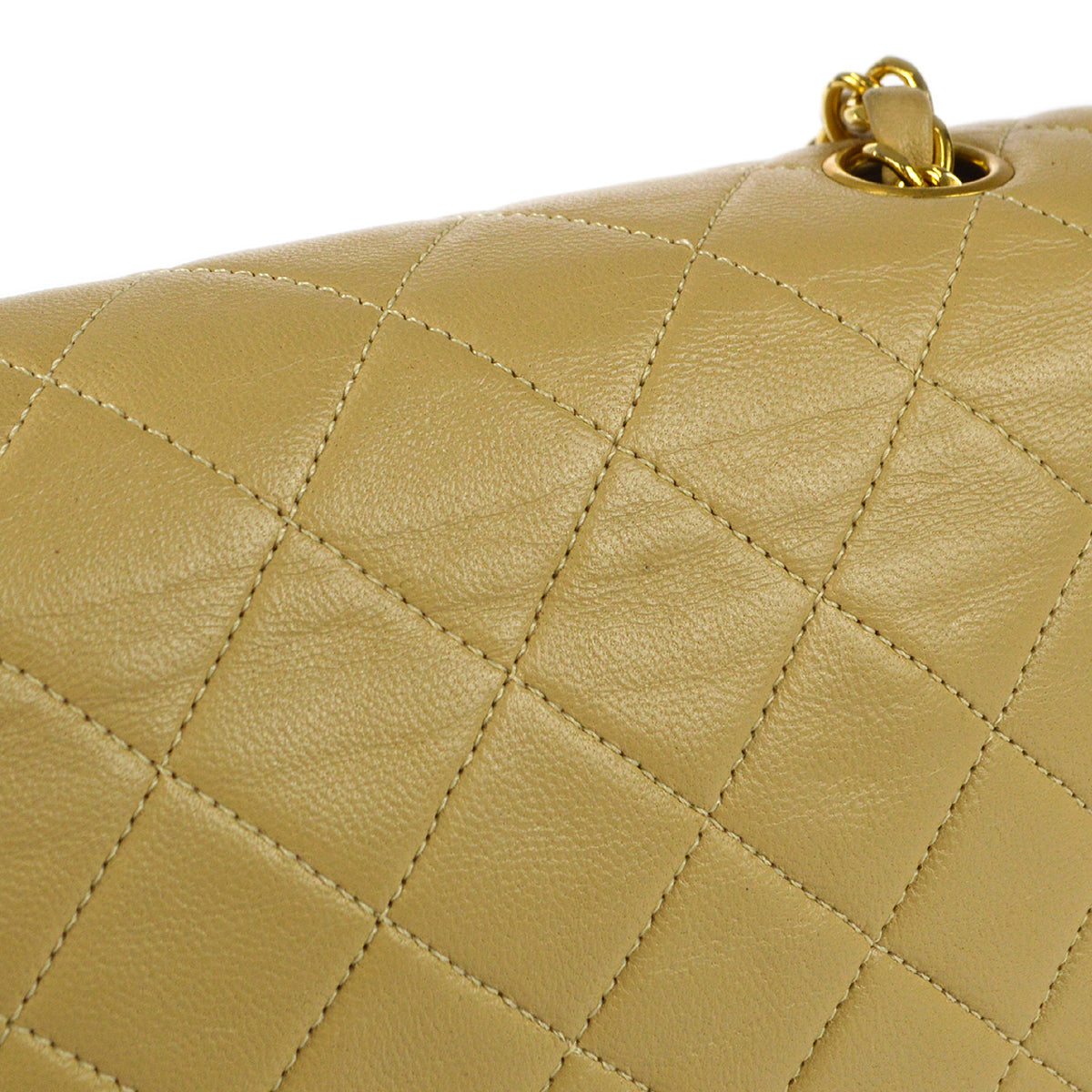 CHANEL Full Flap Chain Shoulder Bag Beige Lambskin 78394