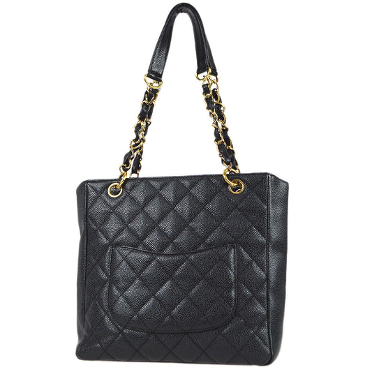 Luxury Chanel Petite Shopping Tote PST Chain Tote Handbag Black Caviar 78557