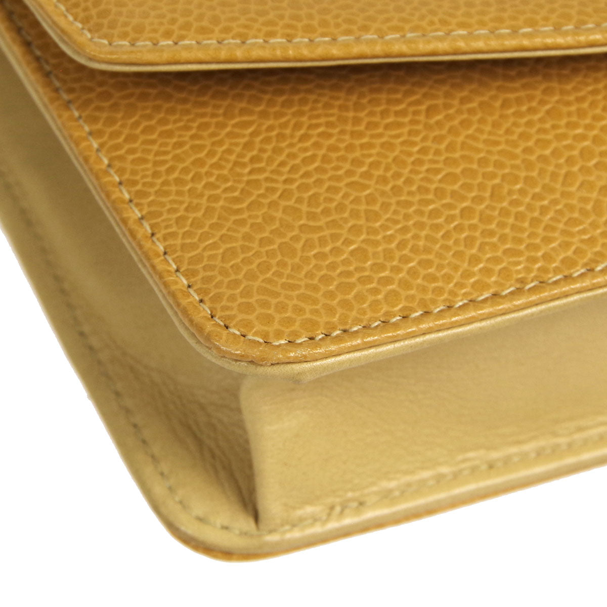 Luxury Chanel * WOC Chain Shoulder Wallet Bag Beige Caviar 89658