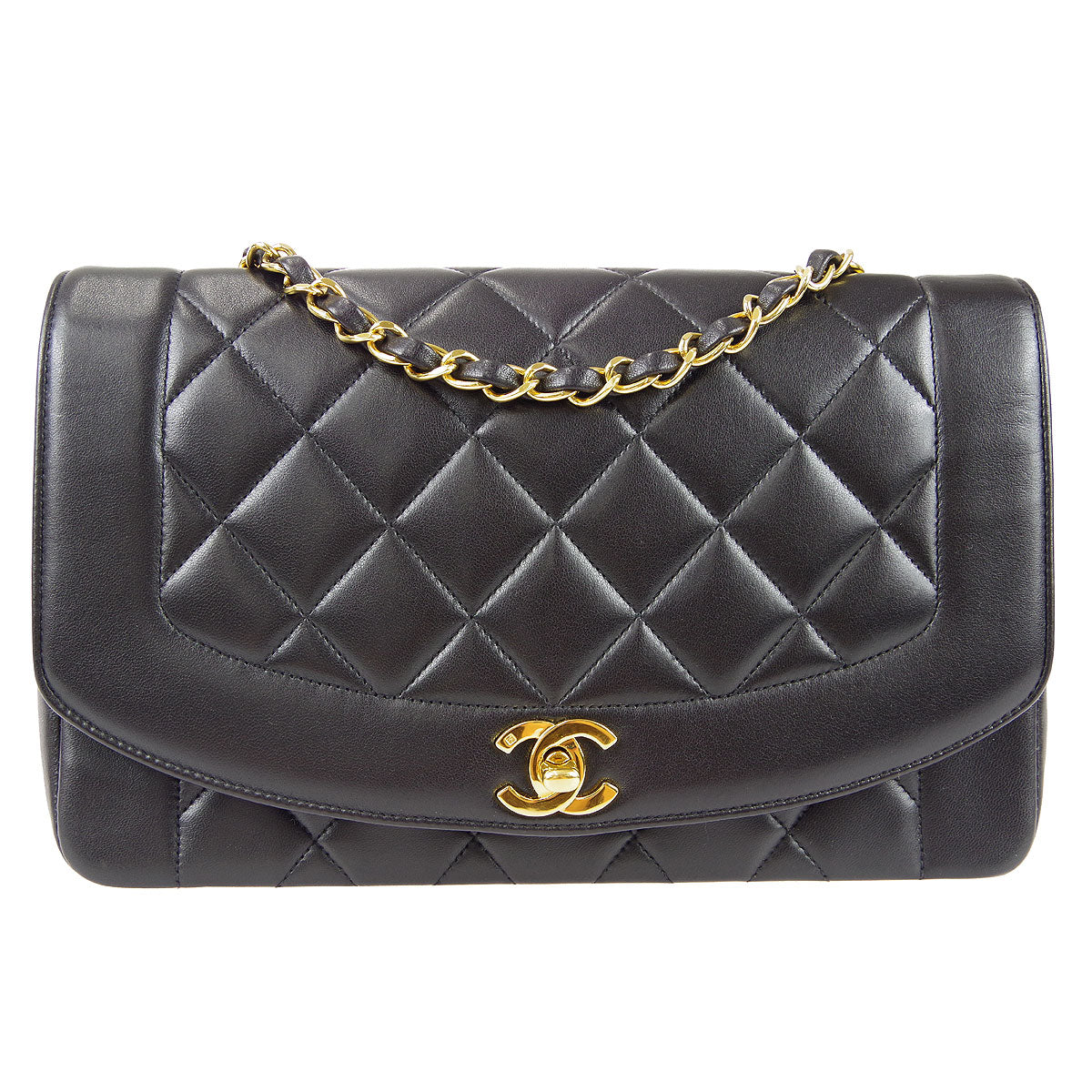 Luxury Chanel Medium Diana Chain Shoulder Bag Black Lambskin 97730