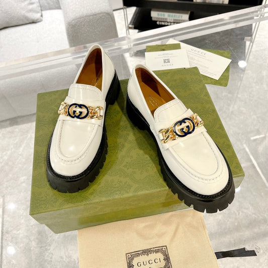 Luxury Gucci GG LOAFER WITH GG CHAINS WHITE CALFSKIN